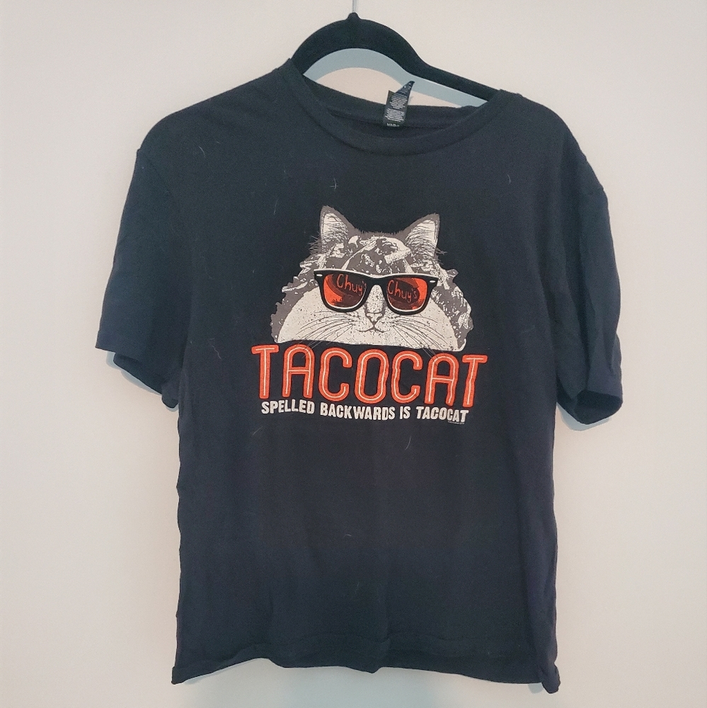 Chuy's Restaurant Taco Cat Shirt Black Size Medium
